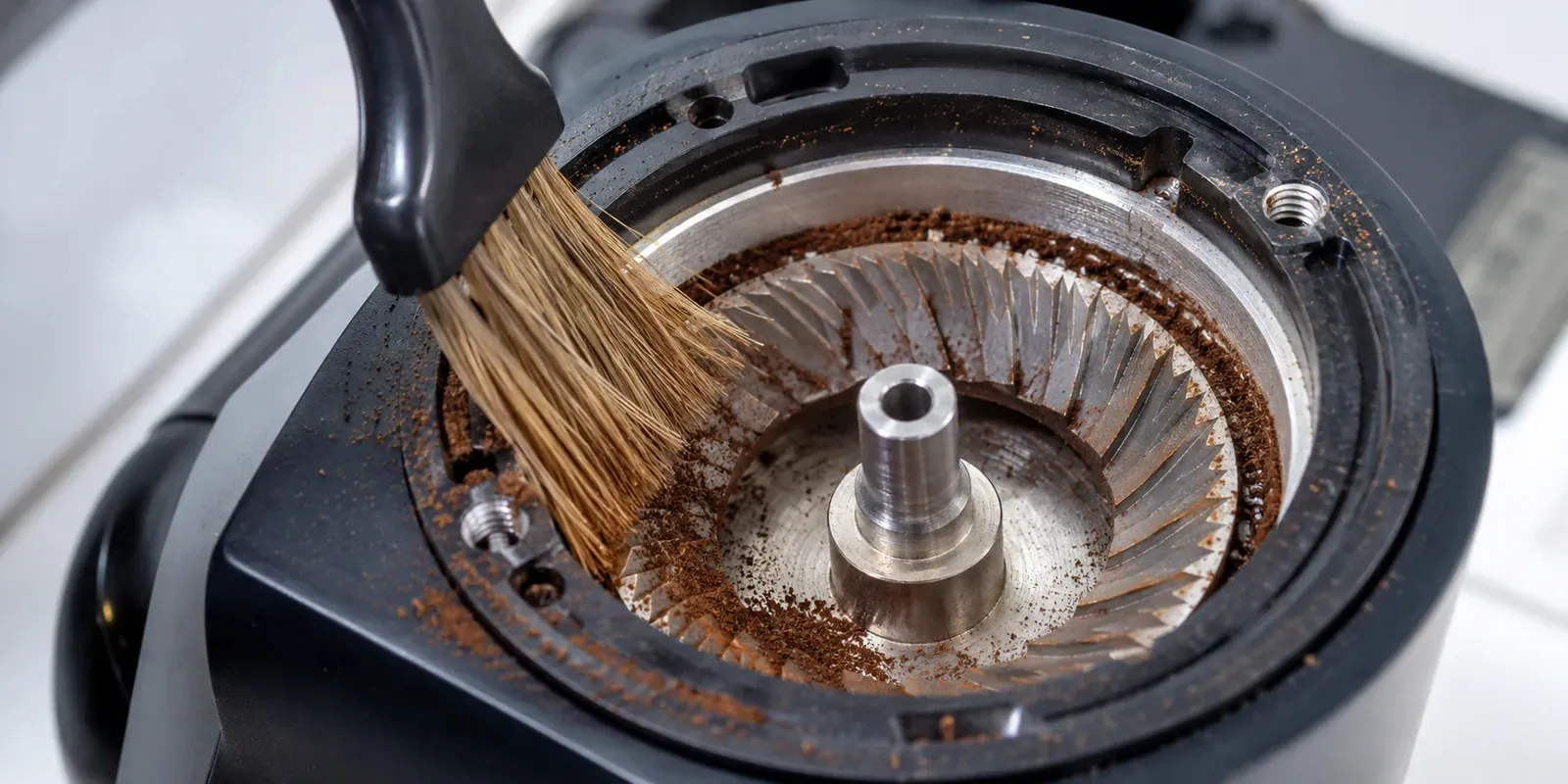 How to Clean Coffee Grinder Burrs: A Step-by-Step Guide Cleaning tools for coffee grinder burrs laid out on a wooden tray.